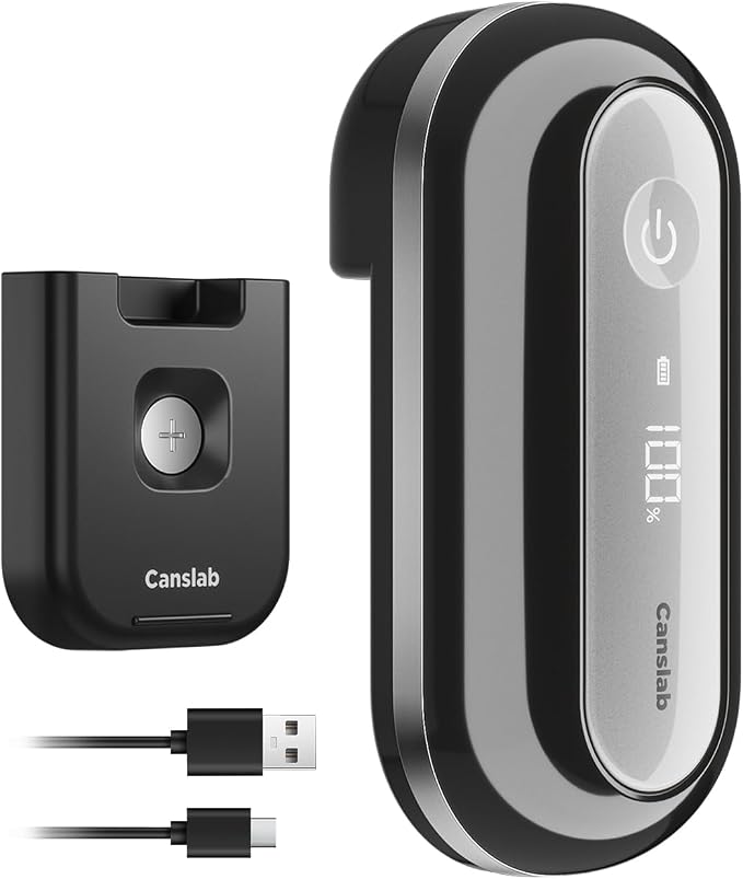 Canslab Retro Rechargeable Electric Can Opener, LED Battery Track&Auto Stop | True One-Touch Operation, Wall-Mountable Small Size, Side Cut Smooth Edge, Rechargeable, for Seniors with Arthritis, Black