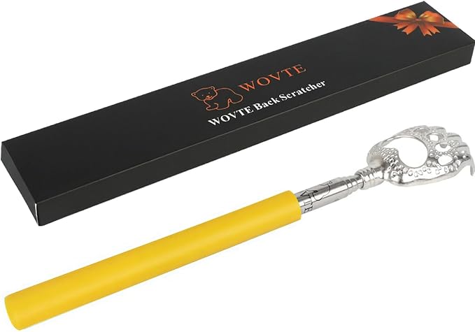 WOVTE Back Scratcher, Bear Claw Telescopic Back Scratcher Stainless Steel Back Massager, Back Scratcher for Men Women Gifts for Men Stocking Stuffers for Men Women Mens Gifts(Yellow)