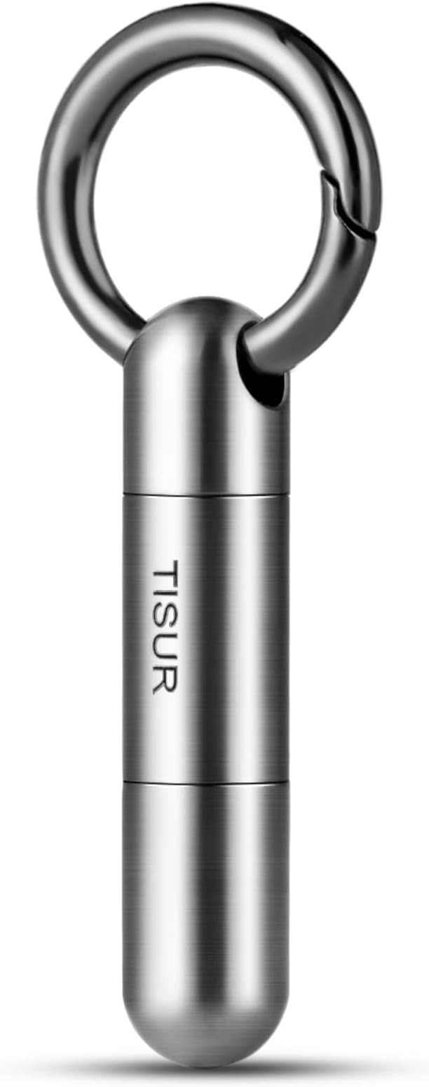 TISUR Small Keychain Pill Holder, Titanium Pill Case Waterproof Pill Fob for Travel Purse Pocket Pill Container Box,Small Pill Organizer | Waterproof Pill Fob,Portable Pill Box Container,Purse Pill Organizer Tube