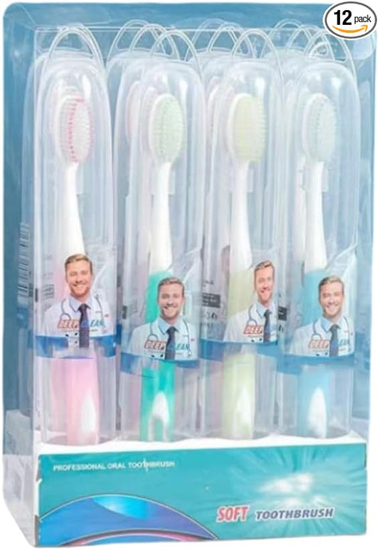 Soft-bristled Toothbrush‌ (Regular Size Head) with Box,Designed with Cone-Shaped bristles for periodontal Disease,Suitable for Sensitive Teeth and Gum Recession【Colour Vary, 12 Count】