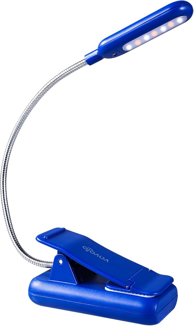 VAVOFO Rechargeable Book Light for Reading in Bed Kids, 7 LED Reading Light with 9-Level Warm Cool White Daylight, Eye Care Lamp with Power Indicator for Bookworms (Royal Blue)