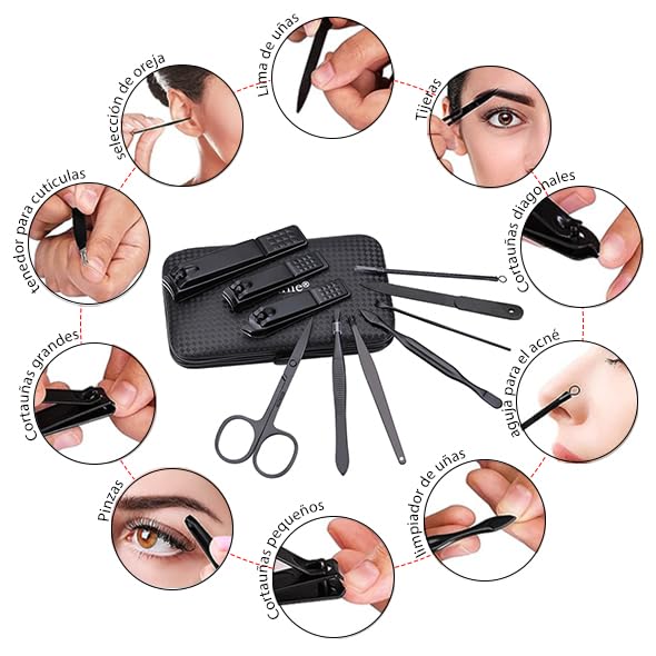 Glamne Manicure Set Nail Clippers Kit Professional Stainless Steel Nail Care Tools with Leather Travel Case 10 in 1 Yellow