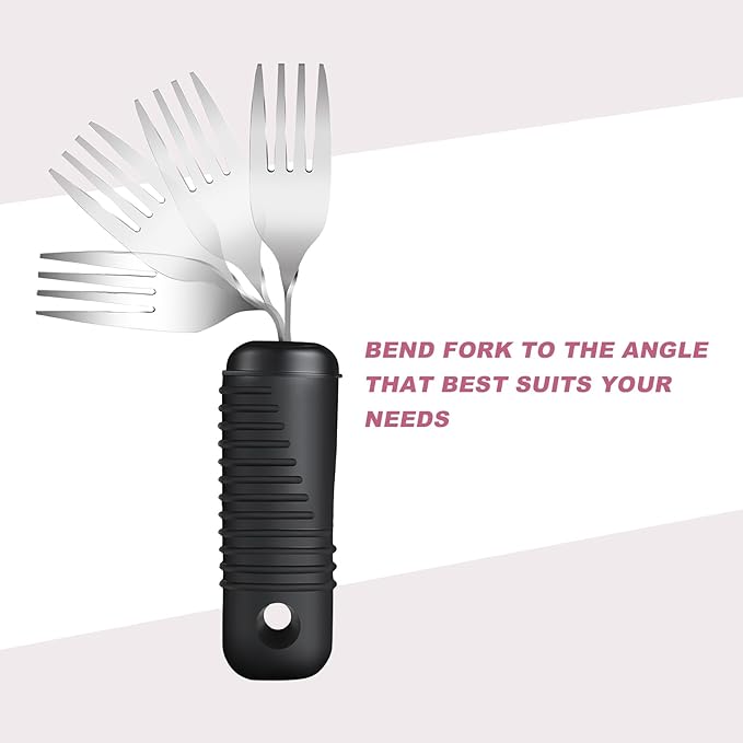 Adaptive Utensils,Easy Grip Silverware,Built Up Bendable Fork,Teaspoon,Tablespoon and Knife for Elderly,Hand Tremors,Arthritis and Parkinson's Patients,4 Piece Set