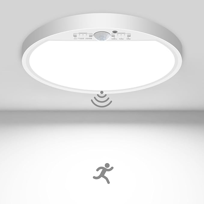 slochi Motion Sensor Light Indoor Wired, 8.7 Inch 3000K/4000K/6500K Closet Lights Motion Sensored, 18W 1800LM Flush Mount Ceiling Light for Hallway Pantry Stairwell Porch, White