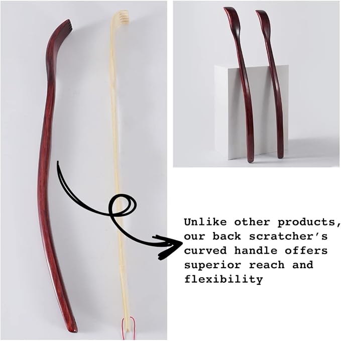 ITCHY-BAN Oversized Wooden Back Scratcher: 18'' Extended Curved Handle for Better Reach, Handcrafted to Perfection, Instant Itch Relief, Gentle on Skin Leave No Scratch Marks (Brown)