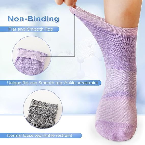 Bulinlulu Bamboo Viscose Diabetic Socks, 6 Pairs Non Binding Ankle Socks, Reinforced Toe, Size 6-9/9-11/13-15