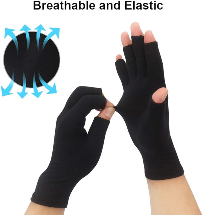 2-Pair Arthritis Compression Gloves for Alleviate Rheumatoid Osteoarthritis, Carpal Tunnel Raynauds Disease, Fingerless Design Breathable & Moisture, Women and Men (Black, Large)