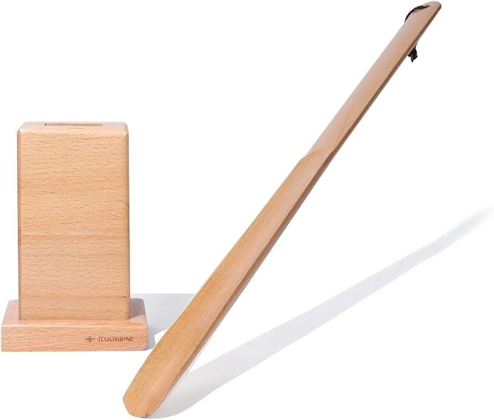 Shoe Horn Long Handle with Stand, Long Handle Hard Wood Shoehorn 28 IN (70 CM) with Stand, Extra Long Shoe Horn for Seniors, Men, Women, and Kids.