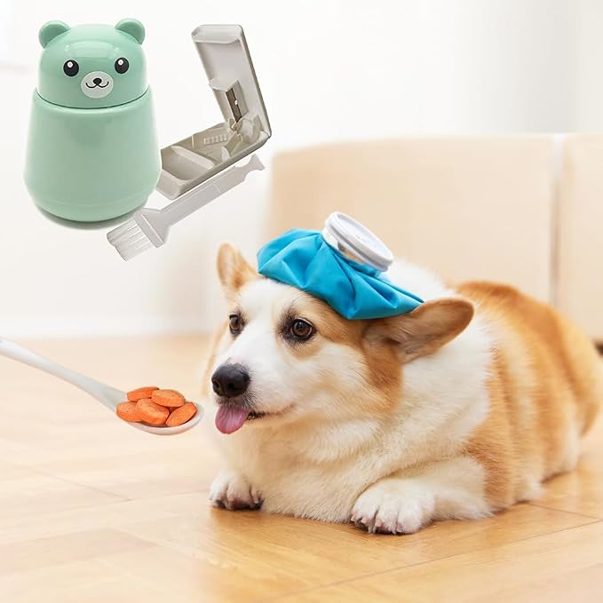 CoaGu Bear Pill Crusher & Splitter Kit - BPA-Free Combo for Pills/Tablets, FDA-Compliant Fine Powder, Nursing Home & Travel