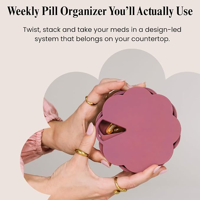Dosey Twist+Stack Pill Organizer, Weekly & Daily Medicine Organizer Case, Portable Travel Pill Box, Compact Vitamin & Medication Storage Solution, Mulberry