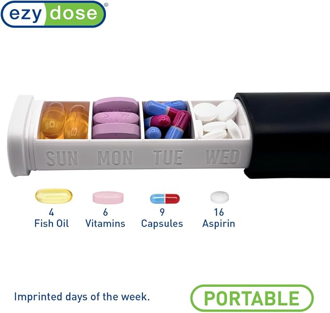 Ezy Dose Weekly (7-Day) Pill Organizer, Sliding Medicine Planner, Gray | Daily Medication Storage Case with BPA-Free Plastic with Plastic Exterior, For Tablets, Vitamins & Supplements, 6.5-Inch