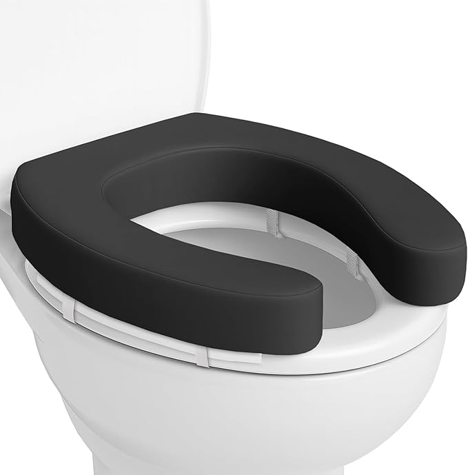 Vive Toilet Seat Cushion (Soft Cushioned Foam) - Easy Clean Padded Bathroom | Attachment - Elongated, Standard Seats - Comfort and Support Donut for Handicap, Adults (2" Cushioned Foam, Black)