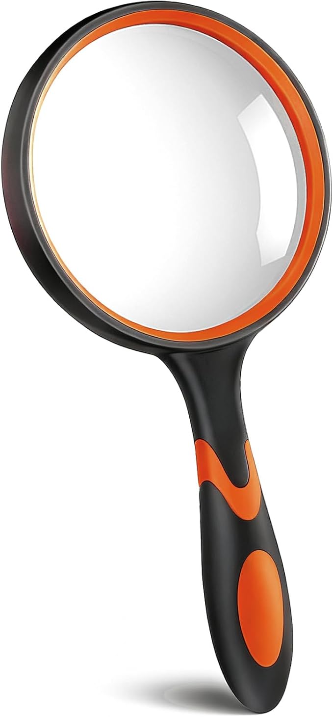 5X Magnifying Glass, 100MM Handheld Reading Magnifier with Non-Slip Soft Handle for Seniors, Book, Newspaper Reading, and Kids Nature Hobby Exploration (Orange)