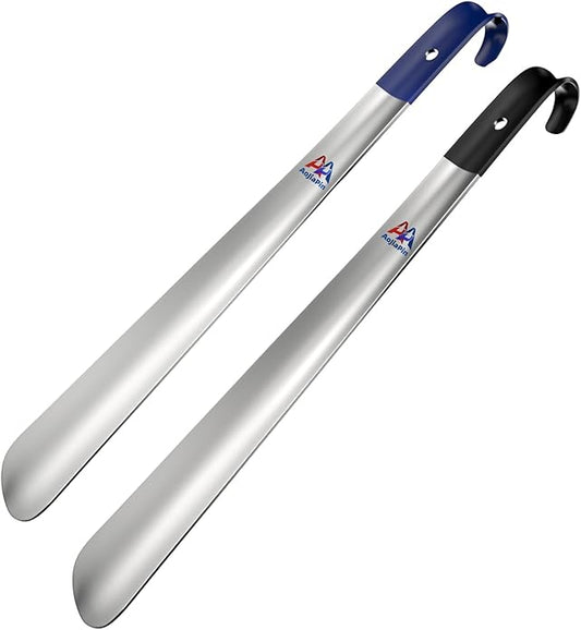 16.5" Shoe Horn Long Handle for Seniors,Stainless Steel Shoe Horn, Shoe Spoon，Boot Horn,Blue or Black Selection,2pcs
