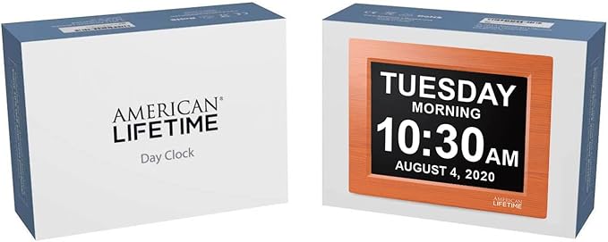 American Lifetime 【New 2025】 Dementia Clock Large Digital Clock for Seniors, Alzeimer Clock Large Display with Custom Alarms, Clock with Day & Date for Elderly, Digital Calendar Brown Wood