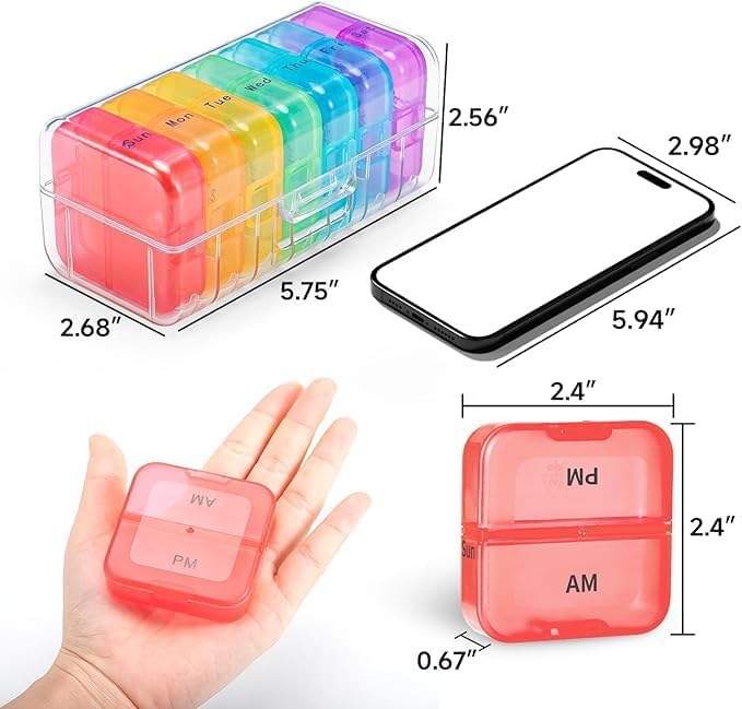 Zoksi Pill Organizer 2 Times a Day, Weekly 7 Day Pill Box, Daily Am Pm Pill Organizer with Double-Side Large Opening for Easy to Use, Color Tracking Travel Pill Case for Medicine, Fish Oils, Vitamins
