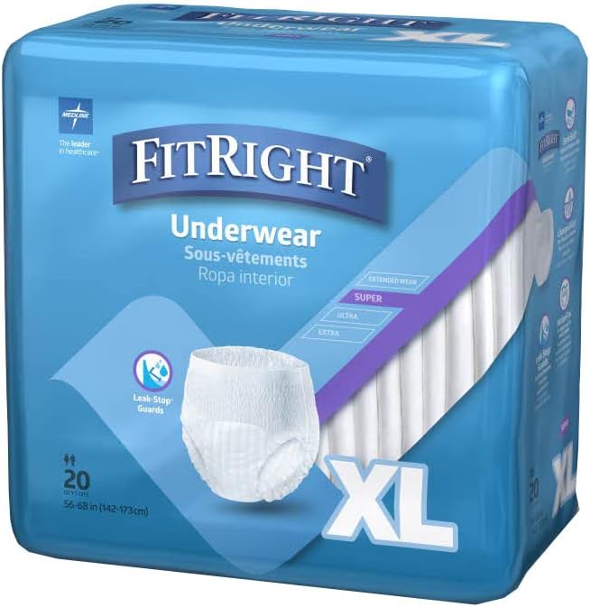 FitRight Super Adult Incontinence Underwear, Maximum Absorbency, X-Large, 56-68, 4 Packs of 20 (80 Total)