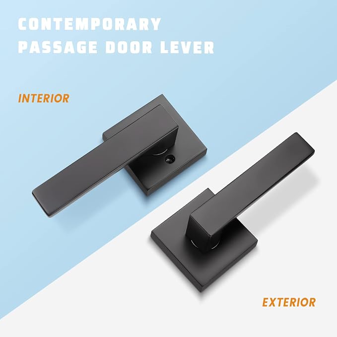 KNOBWELL 5 Pack Heavy Duty Matte Black Door Handle, Interior Door Handle Passage Lever Hall and Closet Doorknob, Left or Right Handing, 2.07 lb One Lever
