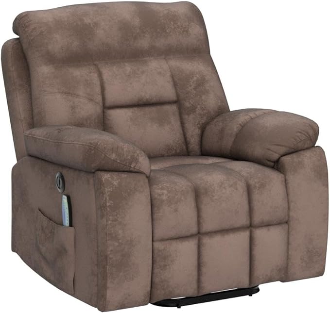 Large Power Lift Recliner Chair with Massage and Heat for Elderly Big and Tall People, Overstuffed Wide Recliners with 2 Cup Holders, Side Pocket and USB Port, Camel