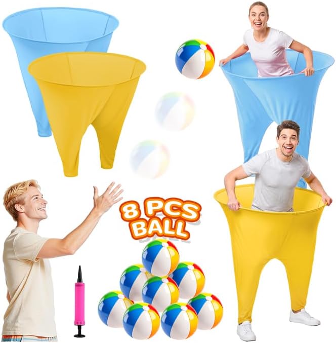 ROMANKAS Granny Pants Yard Game with 8 Bouncy Balls and 1 Air Pump (Random Colors) 2 Pack Mix Colors Baby Blue Granny Pants Outdoor Games for Adults and Family Gold Granny Pants Game Large