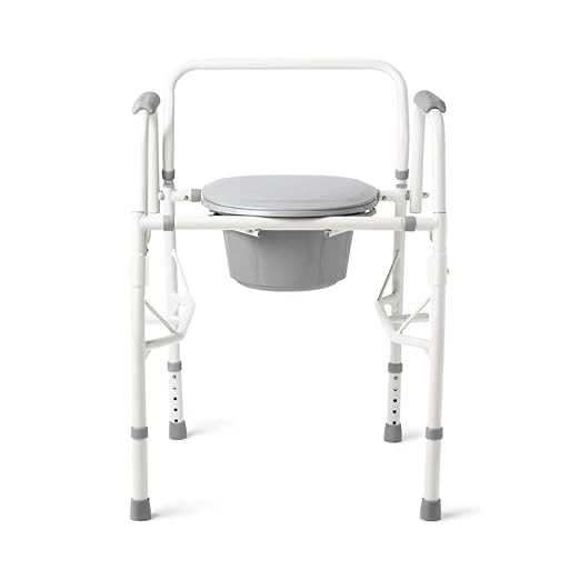 Medline Adjustable Steel Drop-Arm Bedside Commode, Portable Bedside Toilet, 350 lb Weight Capacity Removable 7.5 QT. Bucket, Toilet Chair For Elderly, Tool-Free Assembly