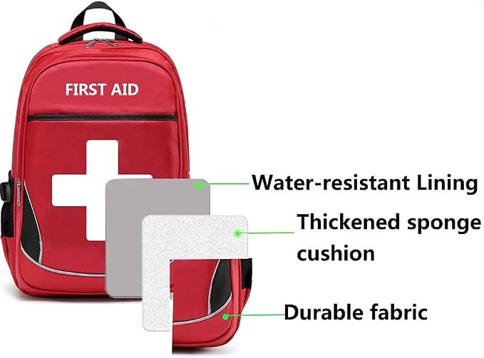 First Aid Bag Empty Red Emergency First Responder Trauma Multi-Pocket Traveling Field Trips Camping Essentials (Red, 1 Piece)