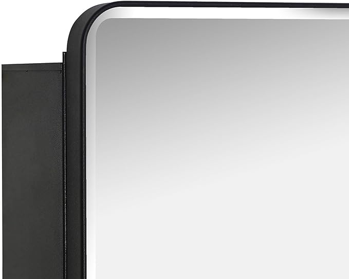 Black Bathroom Mirror Medicine Cabinet with Round Corner Framed Door and Beveled Edge Mirror 15 x 25 inch, Recessed or Surface Mount, with Adjustable Glass Shelves