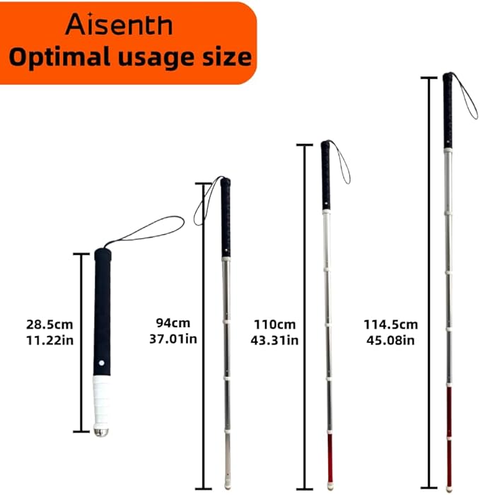 Telescopic Retractable White Cane for Blind-Foldable Mobility Stick with Wrist Strap&Storage Pouch,Non-Slip Sweat-Absorbent Handle,Fixed Alloy Tip|Lightweight Portable Blind Walking Cane Stick