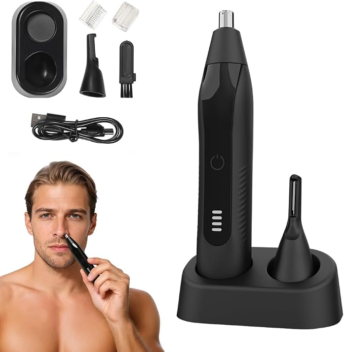 Nose Hair Trimmer for Men, Rechargeable Eyebrow Trimmer with 16000RPM Motor, LED Power Display, Portable Men's Grooming Kit for Travel and Daily Facial Care