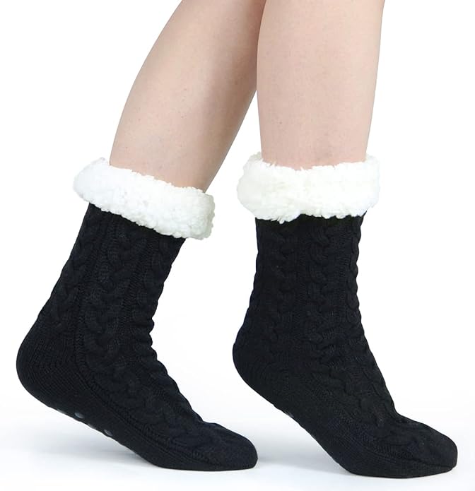 Slipper Socks for Women with Gripper - Winter Non Slip Thick Fuzzy Socks - Warm Cozy Christmas Gift