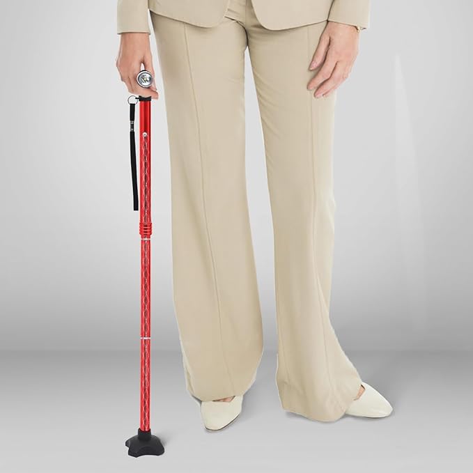 BeneCane Walking Cane for Women Folding Cane for Men with Two Led Lights Quad Cane with Stable Base Lightweight and Adjustable Walking Stick
