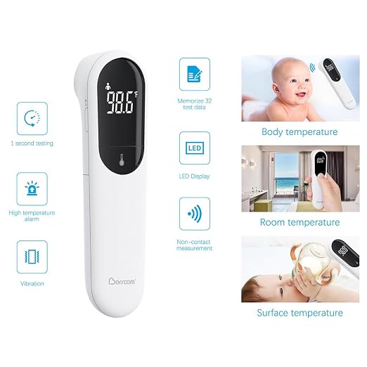Berrcom Dual Probe No Touch Forehead Thermometer Fever Alarm All Ages | Fast reading digital thermometer with LED screen & fever alarm, no-touch dual probe design for all family members