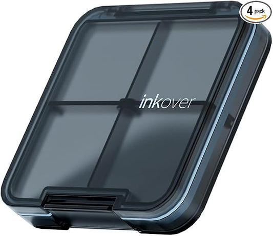 Slim Compact Pill Organizer, Pocket 4-Compartment Travel Case (Black) | Slim compact pill case fits pocket or purse. 4 adjustable compartments for pills. Ideal daily travel. Lightweight. Black