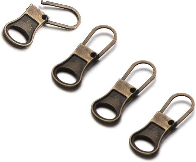 Mizeer Small Zipper Pull Replacement, Perfect for Small Hole Zippers, Detachable Zipper Pull Tab Replacement for Clothing Jackets Boots Purse 4PCS Bronze