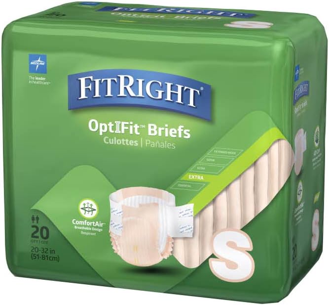 FitRight OptiFit Extra Adult Briefs, Incontinence Diapers with Tabs, Moderate Absorbency, Small, 20 to 32", 20 Count