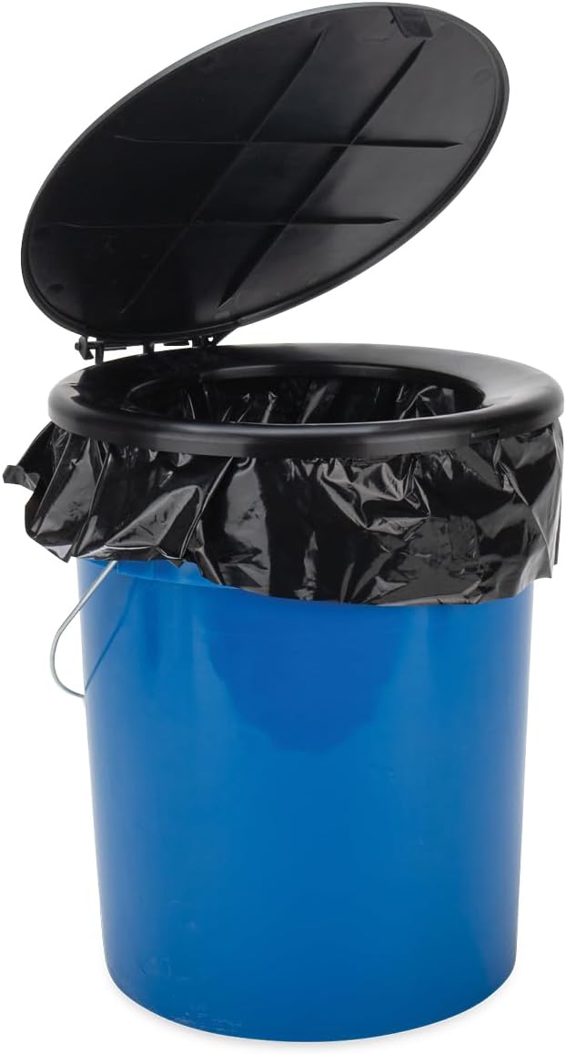 Camco Portable Toilet Bucket with Seat & Lid – 5-Gallon Camping Toilet with Bag Liners & Carry Handle – Lightweight, Easy to Clean, Durable – Ideal for Outdoor, RV, Hunting & Emergency Use (41549)
