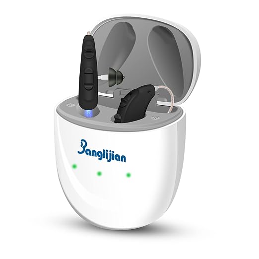 Banglijian BL04RD OTC Hearing Aids for Seniors - Rechargeable RIC Receiver in Canal Design, 16-Channel Clear Sound with Intelligent Noise Cancelling & Lower Distortion, Easy Operation (Pair, Black)