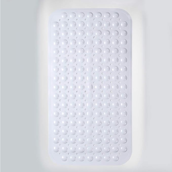 AmazerBath Bath Tub Mat, Medium Size 27.6 x 15 Inches Non-Slip Shower Mats with Suction Cups and Drain Holes, Bathtub Mats Bathroom Mats Machine Washable (White)