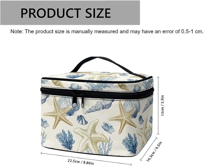 Seashells Starfish Travel Makeup Bag Toiletry Bags for Women, Hand Drawn Sea Life Portable Large Capacity Cosmetic Pouch Brush Storage Organizer