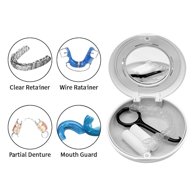 2pcs Retainer Case with Mirror and Vent Holes, Convenient and Cute Orthodontic Aligner Retainer Case for Travel, Give to Family Members, Friends and Colleagues
