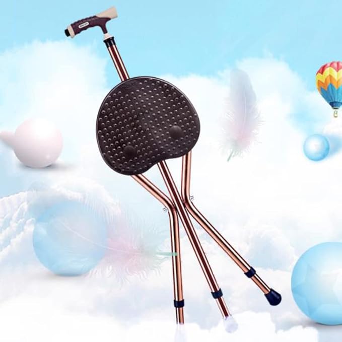 Folding Chair Cane Stool Crutch High Chair Collapsible Counter Stools Walking Chair for Elders Adjustable Height (Color : Brown)