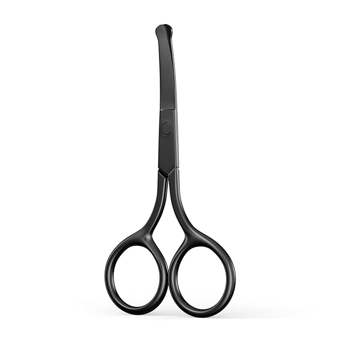 Professional Precision Grooming Scissors for Men and Women - Black Stainless Steel Round Tip for Safe Nose, Eyebrow, Beard, and Cuticle Care- AsonTao