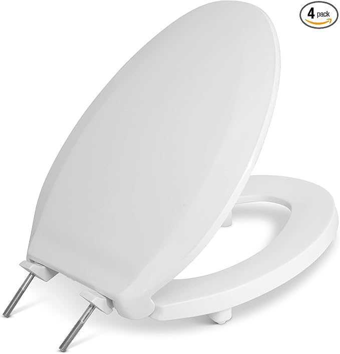 Centoco 4 Pack - 2 inch Raised Toilet Seat for Seniors, Elongated, Closed Front with Cover, Plastic, Made in the USA, HL800STS-001, White | Plastic, HL800STS-001