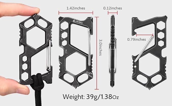 Carabiner Keychain Stainless Steel Multitool - 11 in 1 Tactical Emergency Survival Gear - Glass Breaker,Bottle Opener, Wrench, Screw Drivers, Key Clip, EDC Pocket and Backpack Tool