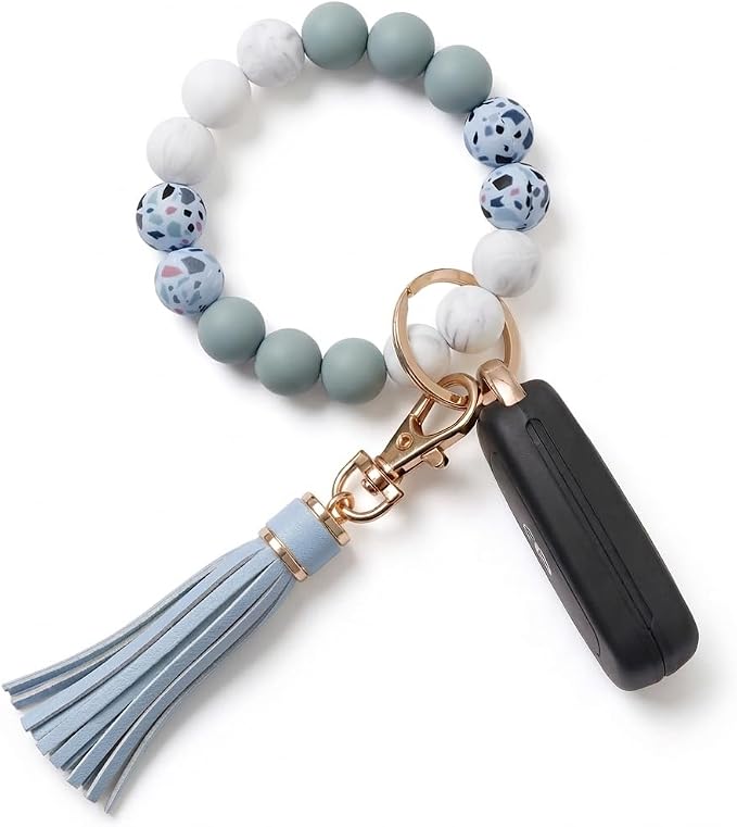 BIHRTC Key Ring Bracelet Car Keychain Holder Wristlet Silicone Women Beaded Bangle Chains