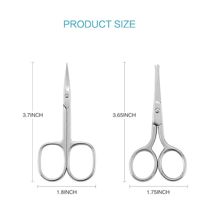 LIVINGO 2 Pack Rounded Tip Nose Hair Scissors & Curved Nail Scissors | Safety Blade, Stainless Steel Nail Care Scissors, Nose Ear Facial Hair Grooming for Men Women