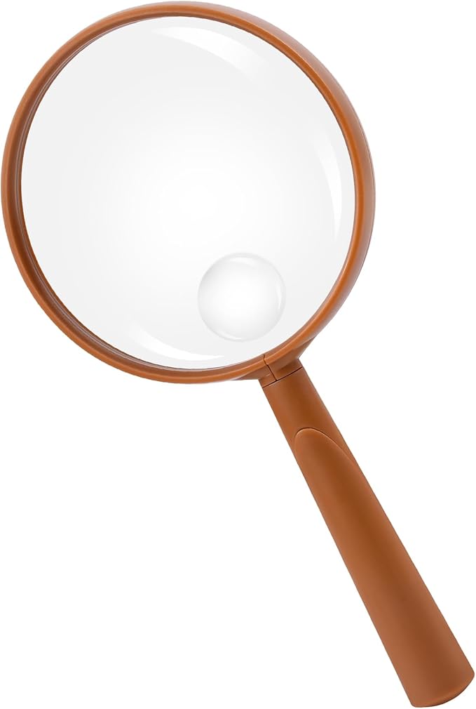 Feosky Handheld Reading Magnifier, 10X Magnifier, 75mm Shatterproof Lens, Adults Close Work Non-Slip Handle for Seniors Reading and Nature Exploration(Light Brown)