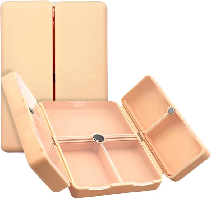 EZY DOSE Bi-Foldable Magnetic Pill Case, Medicine Planner, Vitamin Organizer Box, Snap-Shut for Security, Durable and Easy to Use, 7 Individual Compartments with Various Sizes, Travel-Friendly, Peach
