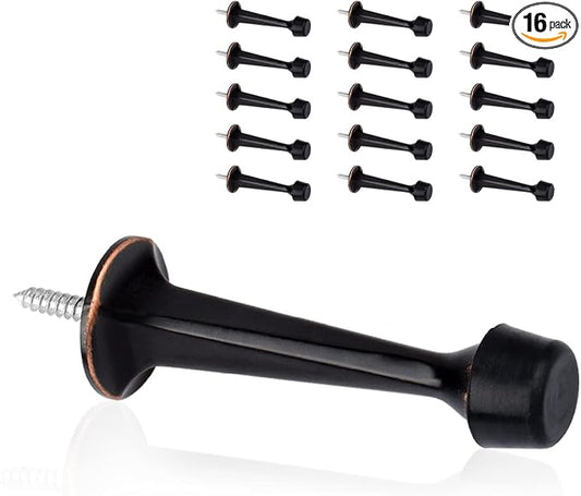 16 Pack Solid Rigid Door Stops - Heavy Duty Door Stoppers Wall Protector with Soft Rubber Tips, Oil Rubbed Bronze