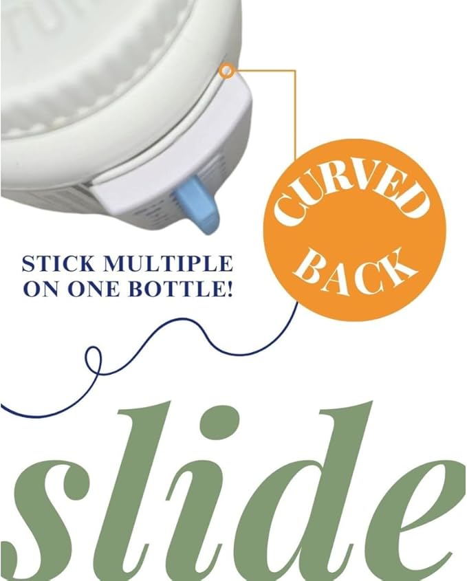 Peel and Stick Reusable for 12 + Refills, Pill/Medication/Vitamin/Pet Med Tracker & Reminder, Attach to Your Bottle, Organizer-Free, Curved‑Back, White & Blue (2-Pack, 1 Each)